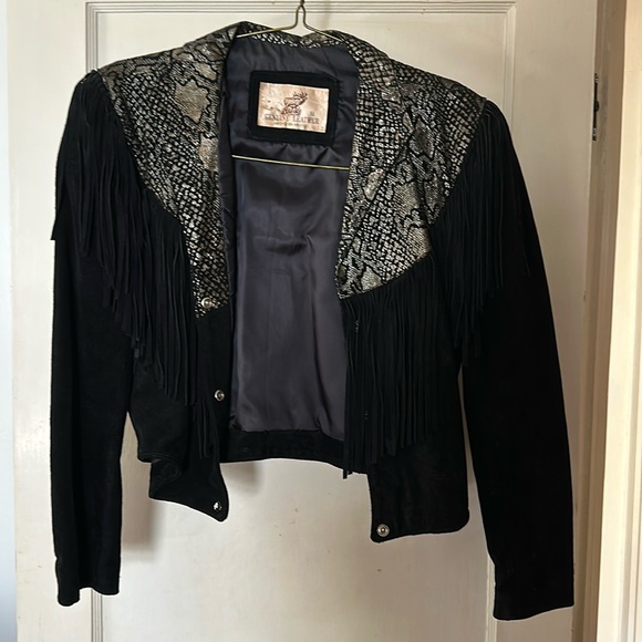 Vintage frontier black fringe boho western cropped suede leather jacket - Picture 1 of 2